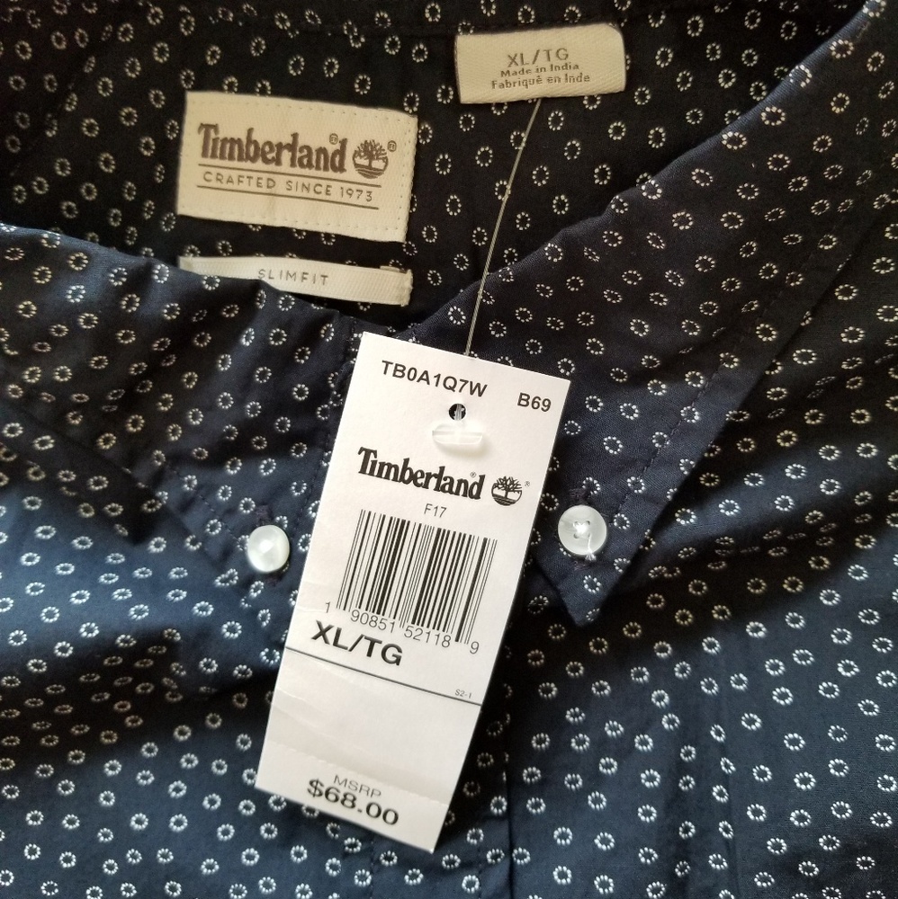 Timberland Shirt Mens XL Navy Blue White button up